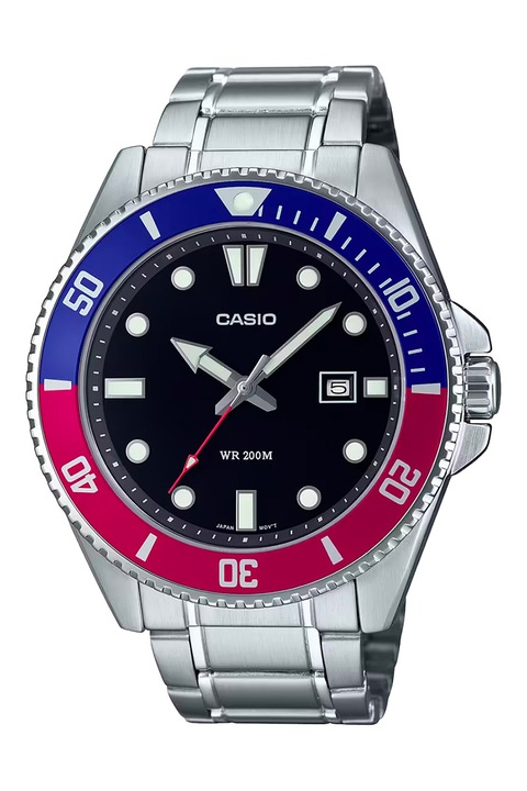 Casio, Аналогов часовник с верижка от неръждаема стомана, Сребрист