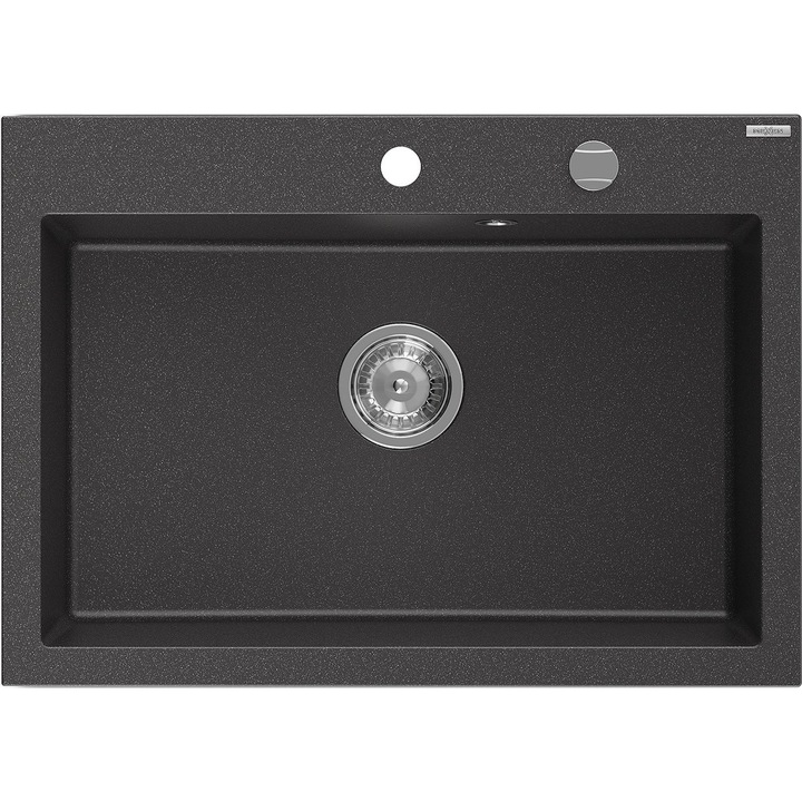 Chiuvetă bucătărie Mexen Elix, granit, 1 cuvă, negru stropit, 700x500 mm, sifon crom
