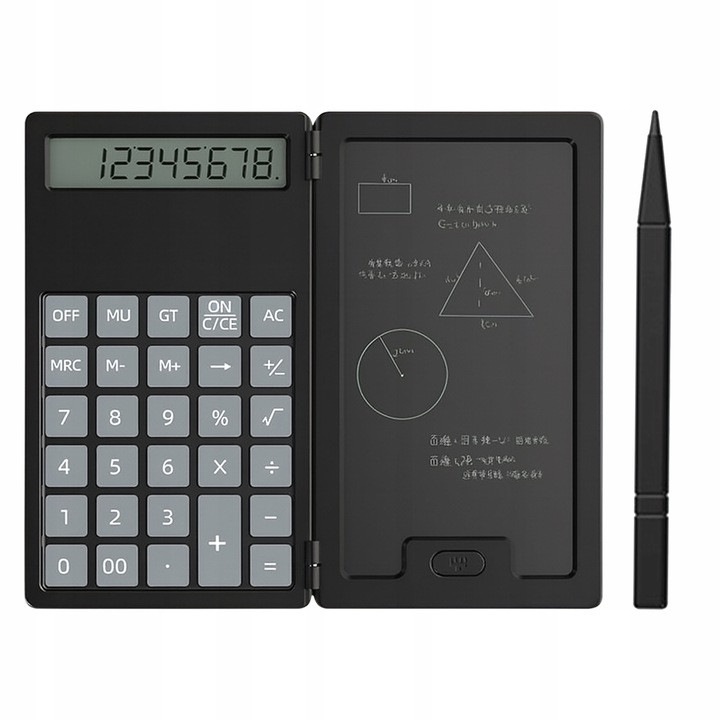 Calculator științific 2 în 1 cu notepad și stilou, Zola, LCD, buton de ștergere, 13.3 × 0.85 × 1.8 cm, alimentare cu baterii, negru