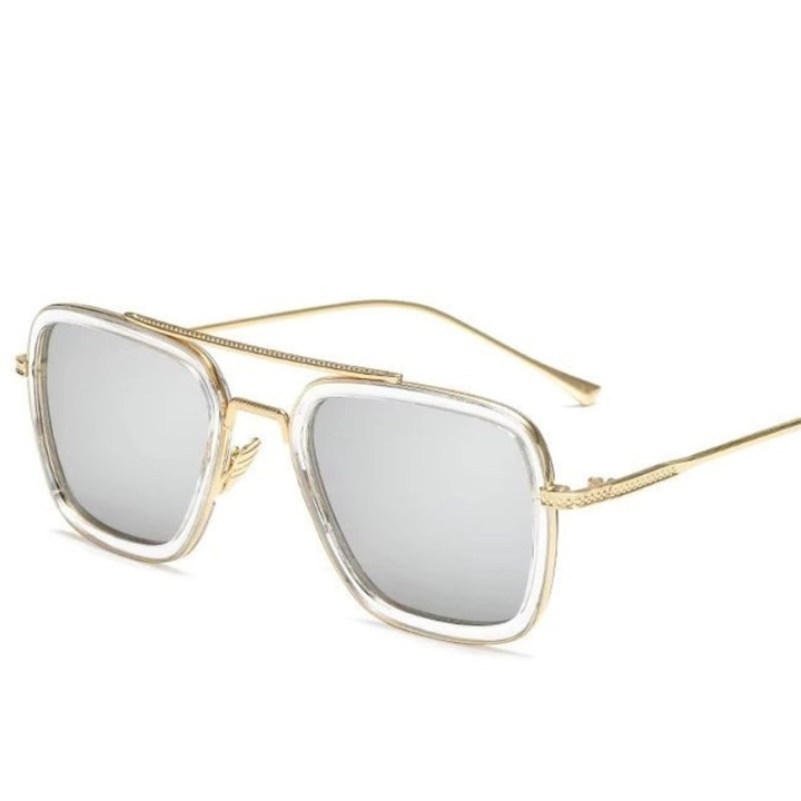 Ochelari de soare unisex, SG168, Alb/Auriu