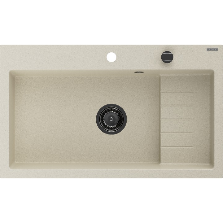 Mexen Omar chiuveta din granit cu o cuva 800 x 480 mm, bej, sifon negru - 6520801005-69-B