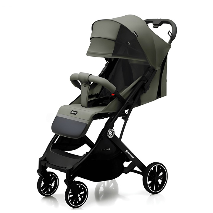 Teno, sport babakocsi, összecsukható, könnyen hordozható, állítható ülés, tágas, hátsó kosár, visszahúzható napellenző, maximális terhelhetőség 25 kg, sötétzöld