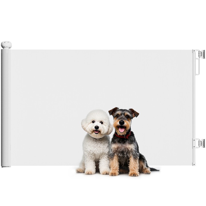 Poarta extensibila pentru caini PawHut, 0-140 x 86,5 cm, Poarta retractabila pentru animale de companie cu blocare automata pentru usi si scari, Alba