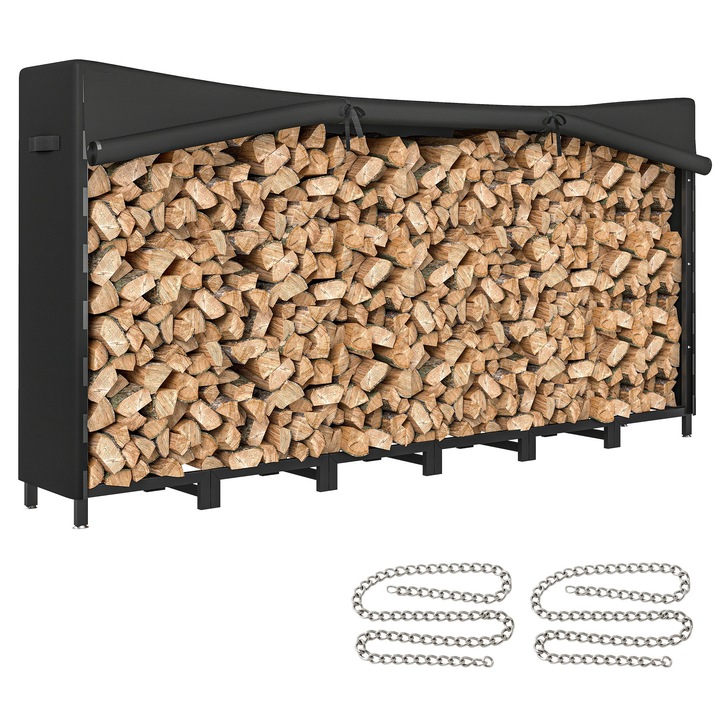 Sopron de lemne de foc Outsunny din otel, pentru exterior, cu husa impermeabila Oxford 600D, cadru reglabil si lanturi metalice, 0,8 m³, 235 x 31 x 116 cm, negru