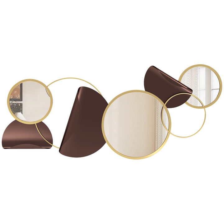 3D fali dekoráció tükrökkel, HOMCOM, fém, arany, 101x41.5cm