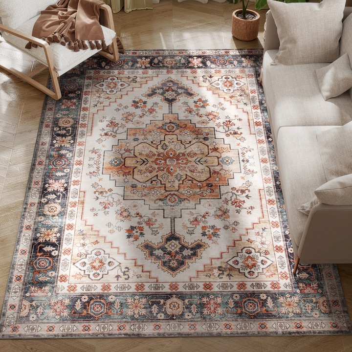 Килим бохемски, 230x160см, противоплъзгащ, перящ се, цвят рижаво кафяв