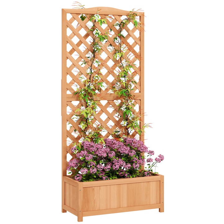 Jardiniera cu Grilaj pentru Plante, pentru flori si legume, din lemn de brad, 76x36x170 cm, maro