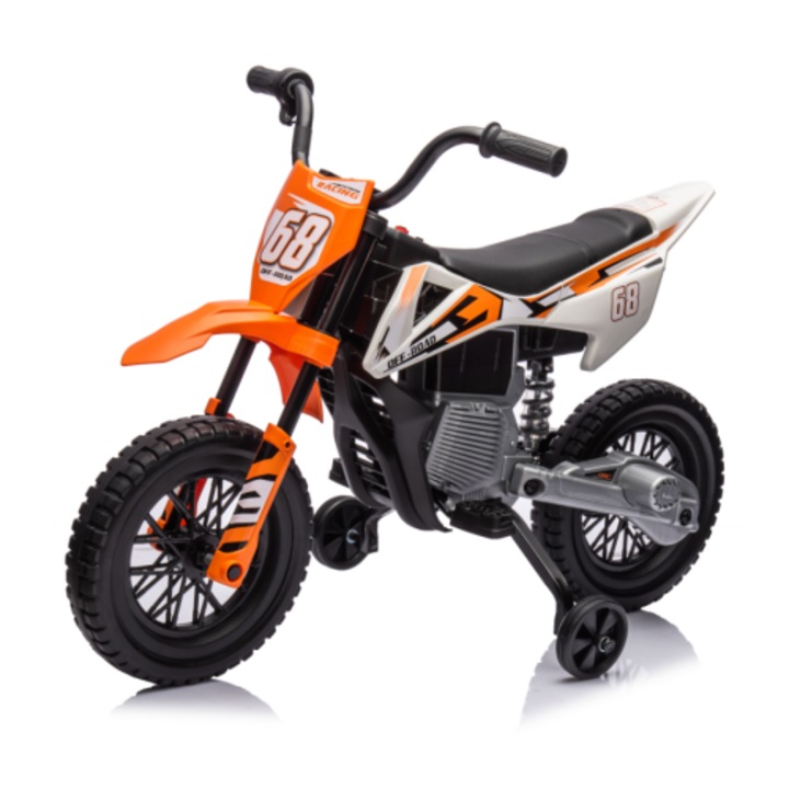 Motocicleta electrica pentru copii, AIYAPLAY, Roti Detasabile, Suspensii, Sunete si Indicator de Incarcare, Portocaliu