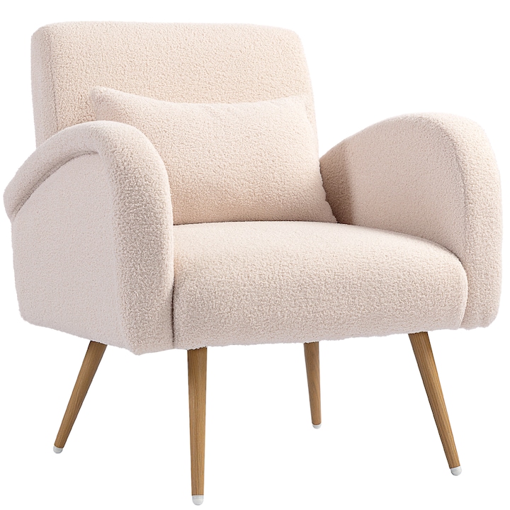 Фотьойл за всекидневна, кресло с лумбална възглавница, 77x77x83 см, бежов, пълен комплект