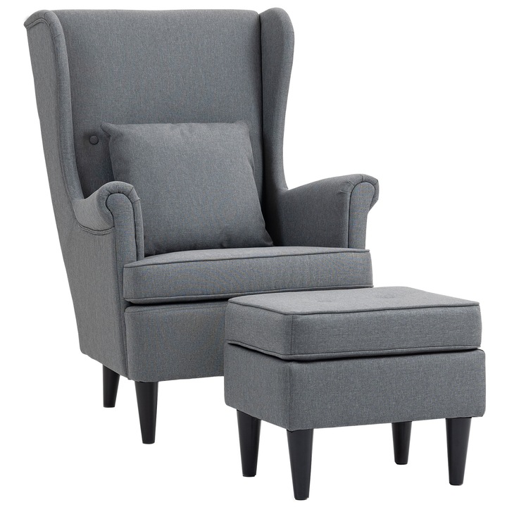 Fotoliu cu Taburet HOMCOM, Gri, 75x83x104 cm