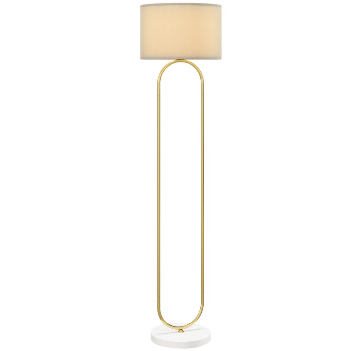 Lampa de podea, design modern, Homcom, cu abajur din tesatura, structura metalica, culoare aurie, dimensiuni O38x156cm