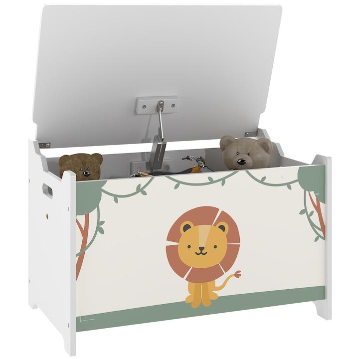 Cutie de depozitare a jucariilor pentru copii cu capac, AIYAPLAY, 60x37x39 cm, verde, capacitate 20 kg, design de siguranta