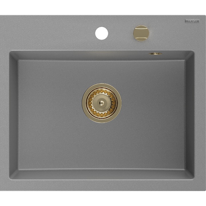 Mexen Oscar chiuveta granit 1-camera 580 x 490 mm, gri, sifon auriu - 6519581000-71-G