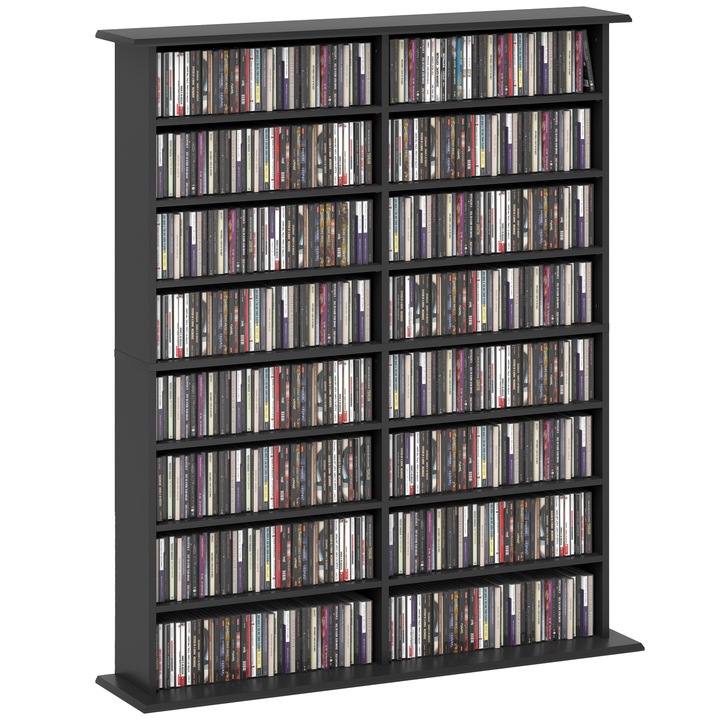 Mobilier biblioteca cu 16 rafturi, Homcom, 720 CD, design modern, 106.5x24x126.3 cm, negru