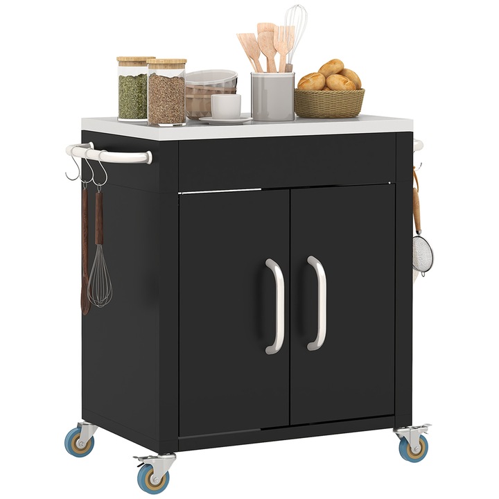 HOMCOM grillszekér, 6 kampós, kerekekkel, 86x50x86,5 cm, fekete