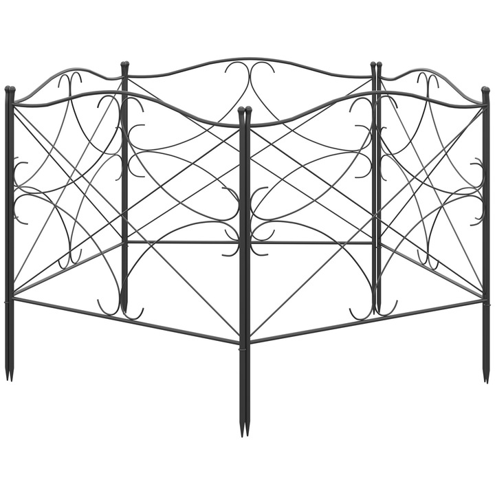 Set gard de gradina Outsunny 5 panouri, design elegant, 305x62 cm, negru