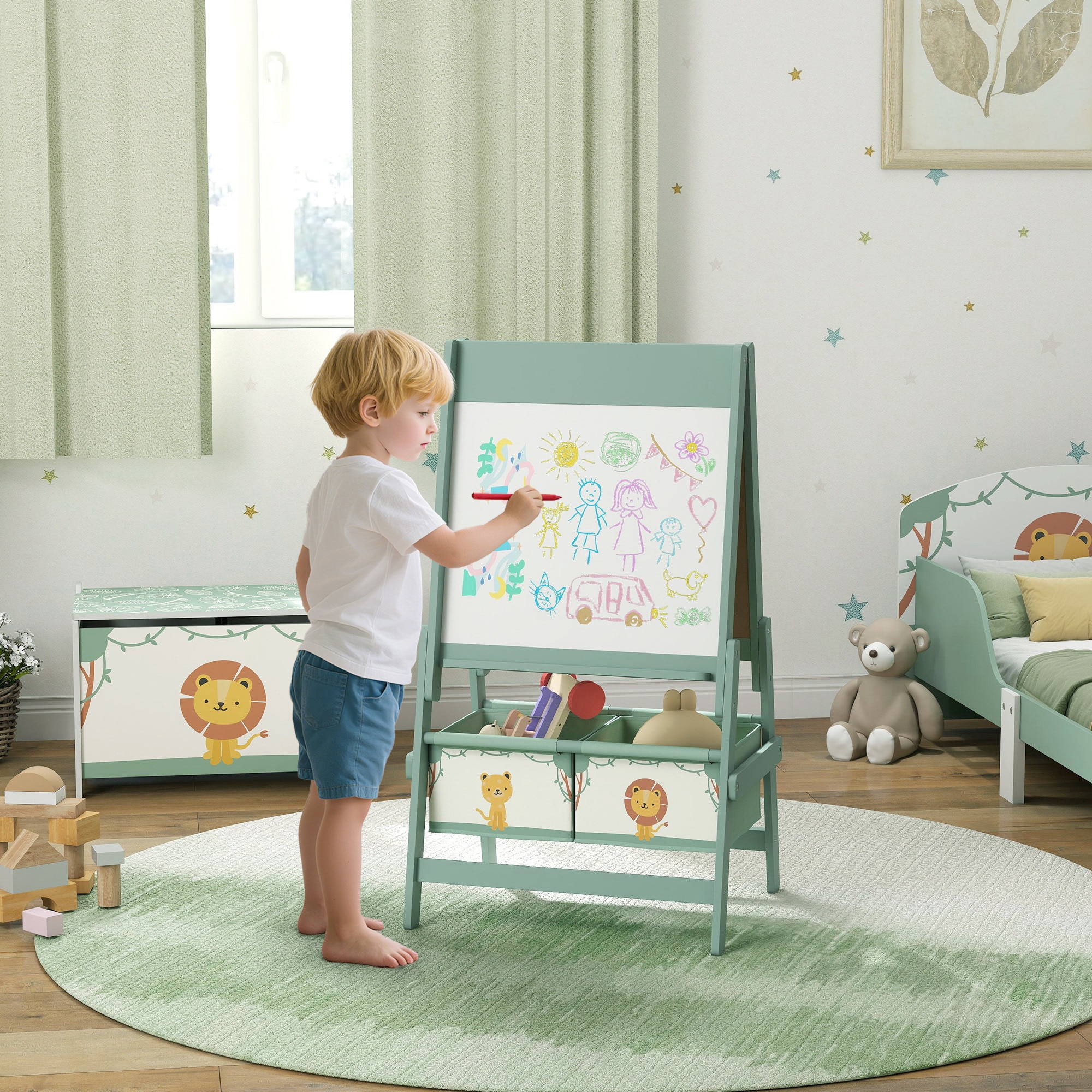 Tabla de desen pentru copii 3 in 1 cu rola de hartie si 2 cosuri