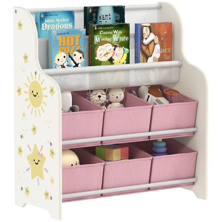 AIYAPLAY Dulap de jucarii pentru copii MDF, 63x30x71 cm, Rosa, pentru copii 3-6 ani