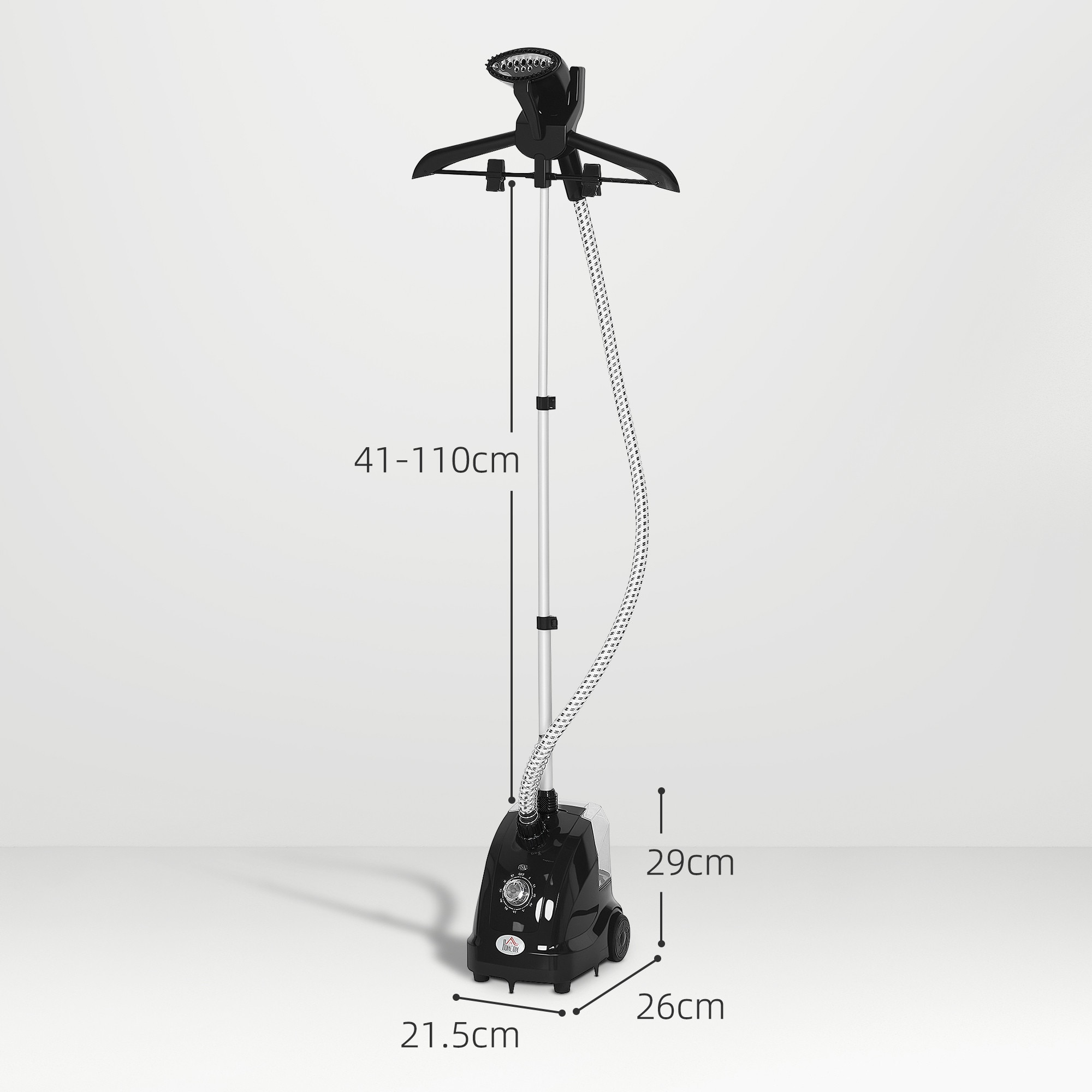 Aparat de calcat vertical cu aburi, Homcom, 1950W, 1.4L, 2 roti, 26x21.5x29cm, negru/argintiu