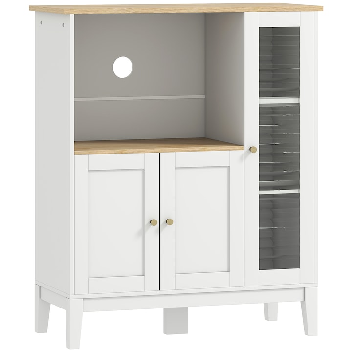 Dulap pentru cuptorul cu microunde cu dulap inferior si 3 rafturi laterale, 80x35x97 cm, Alb