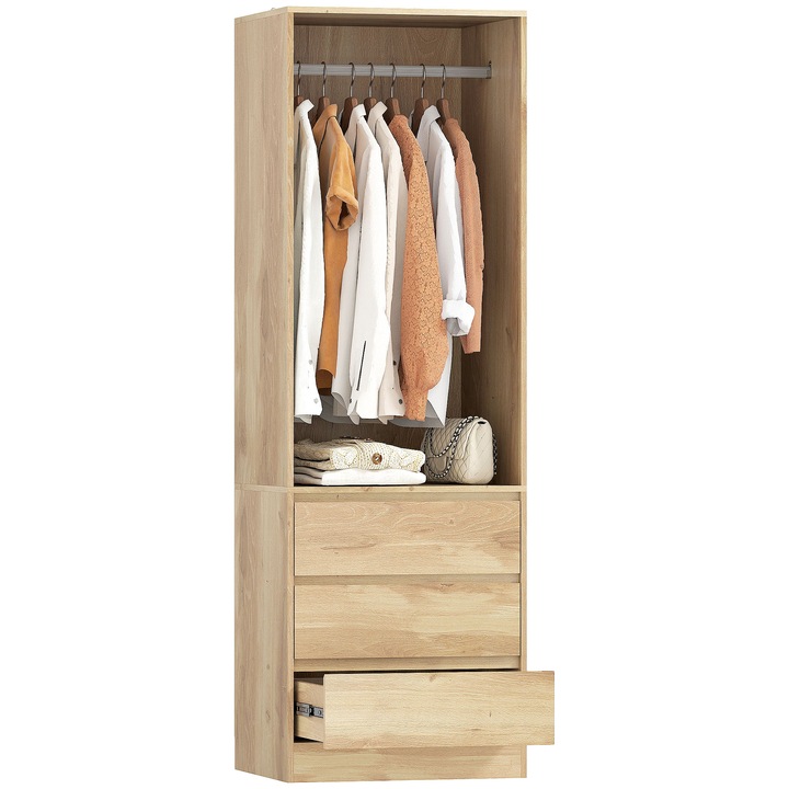 Dulap garderoba, HOMCOM, 3 sertare, Design deschis, 60x48.5x185 cm, Maro