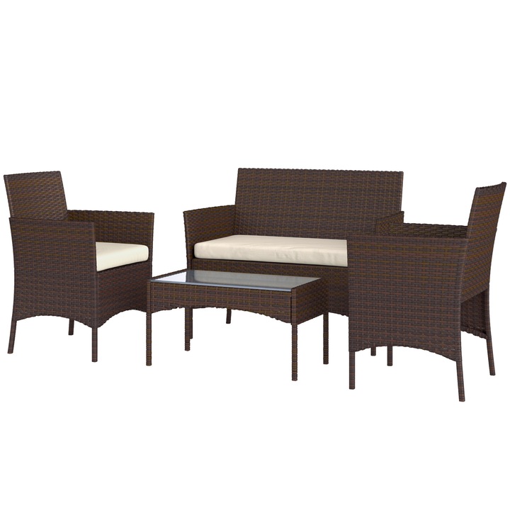 Set mobilier gradina, Outsunny, Ratan PE, Bej/Maro, 58x58x82cm, 102x58x82 cm, 70x40x39 cm