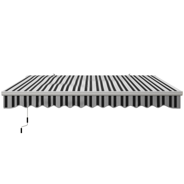 Copertina Outsunny 4x2,5m cu brat rulabil, copertina de exterior cu maner manivela din aluminiu si material textil din poliester 280g/m², protectie UV, pentru gradina, balcon si terasa, albastru si alb