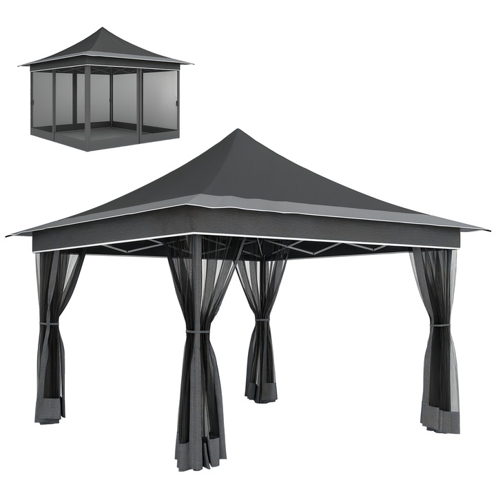 Pavilion de gradina Outsunny, inaltime reglabila, gri inchis, 3.6 x 3.6 m
