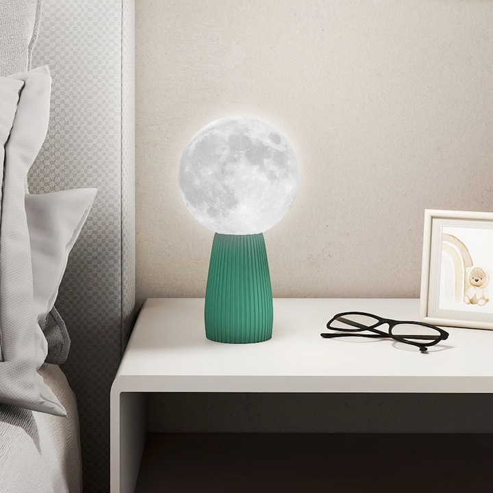 Lampa de masa luna, 3 culori, 10 niveluri luminozitate, alb-verde, 15x28cm