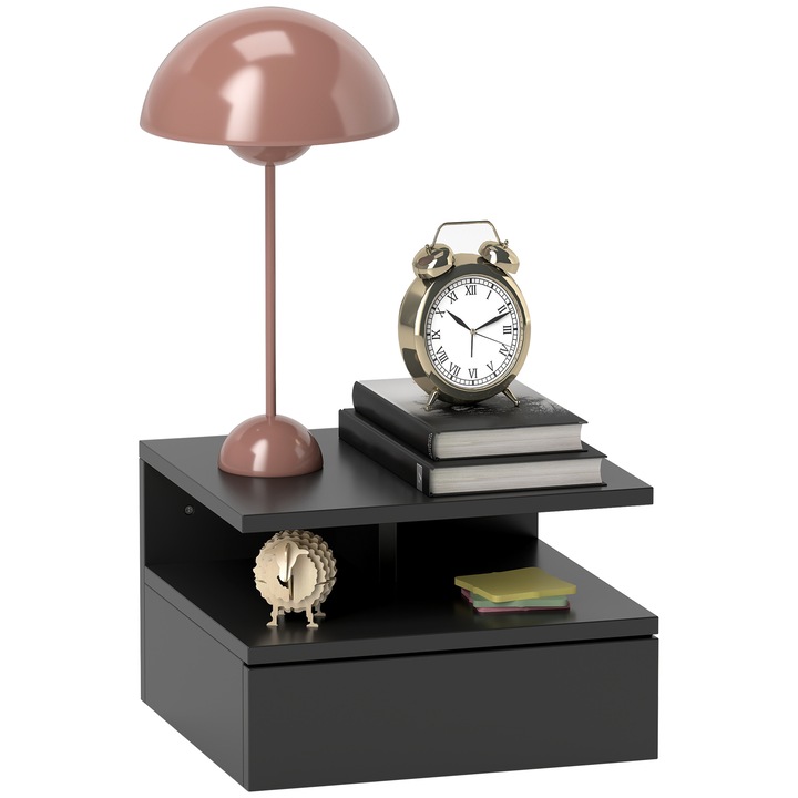 Noptiera suspendata, design modern, 1 sertar, 35x32x22.5cm, negru