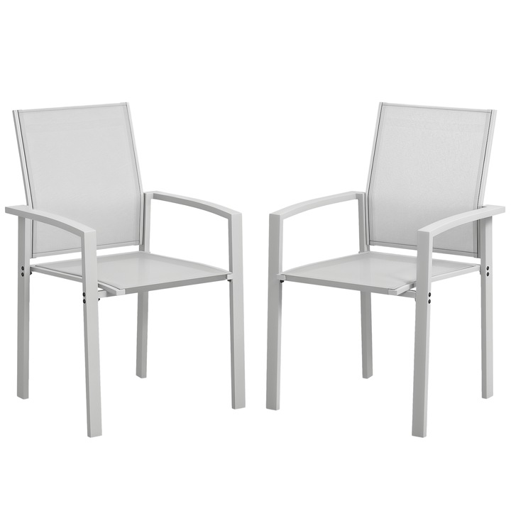 Set 2 scaune de gradina, Outsunny design modern, aluminiu si material textil, gri deschis, 56x58x89cm