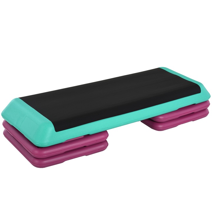 Степер за фитнес, HOMCOM, регулируем на 3 нива, противоплъзгащ, капацитет 150 кг, 110x40x20 см, многоцветен