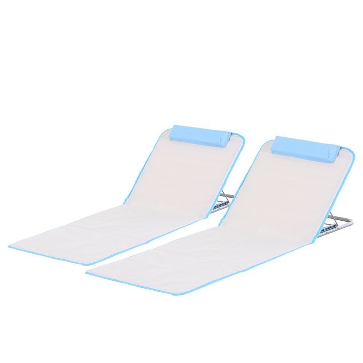 Set 2 sezlonguri plaja, Outsunny, spatar reglabil 5 niveluri, 134x48x33-43 cm, bej