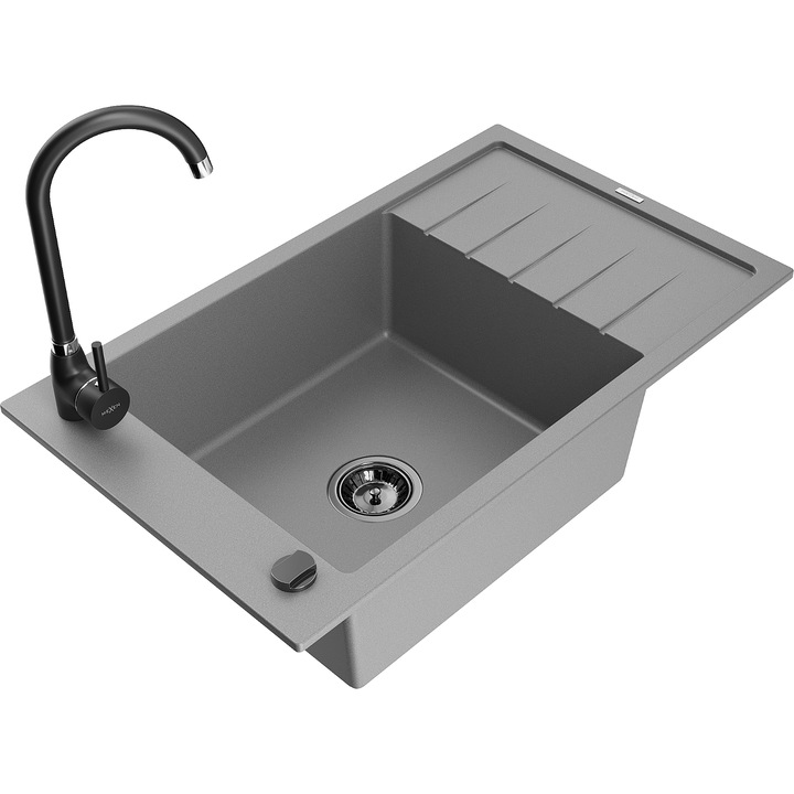 Chiuvetă bucătărie Mexen Elias, granit, 1 compartiment, scurgător scurt, gri, 795x480mm