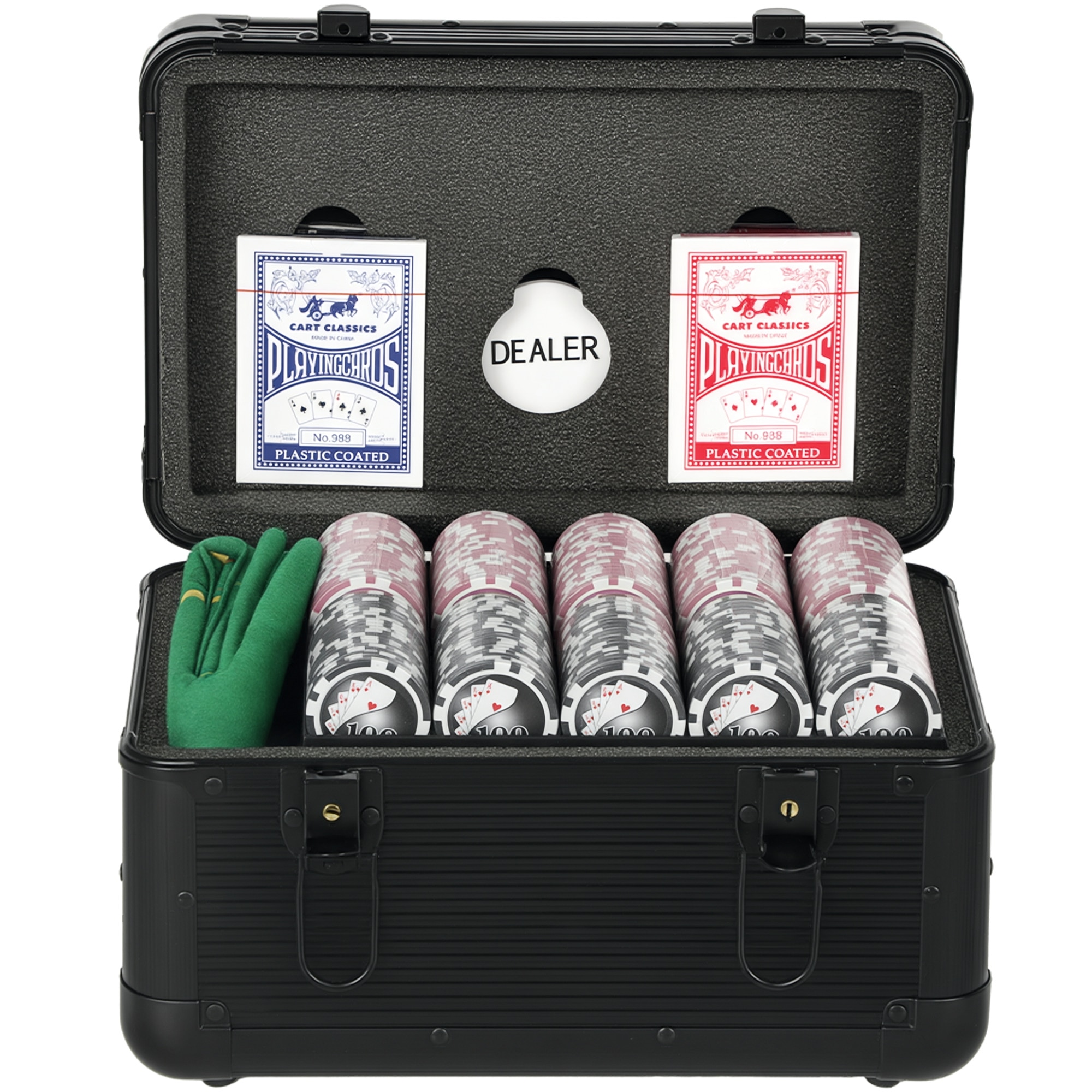 Set complet poker cu 600 jetoane, buton dealer, pentru 12 jucatori