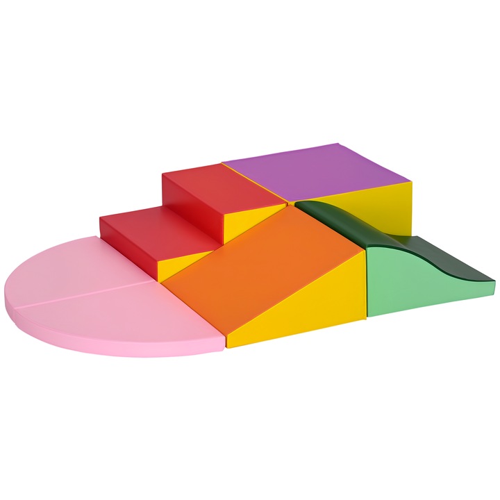 Комплект за игра за деца Homcom 1-3 години, 6 меки блока, PU и EPE, многоцветен, 48x48x24см