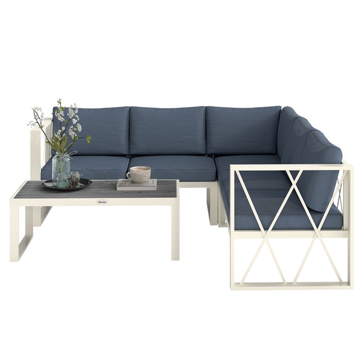 Комплект градински мебели от 4 части, външен салон с 2 дивана, регулируем фотьойл, маса за кафе DPC, сив, размери 121x61x62cm, 61x61x62cm, 95x49x35cm