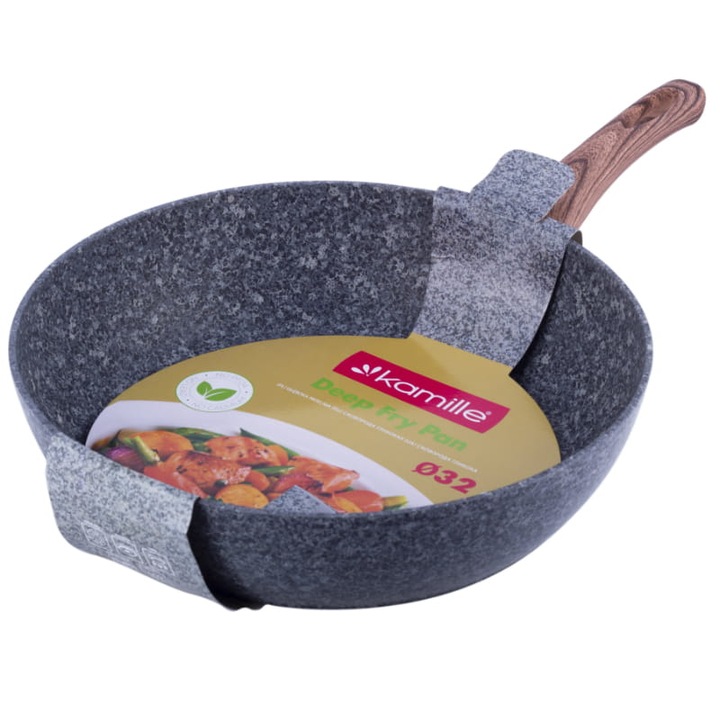 Tigaie tip wok adanca, cu invelis granit, 32 cm, antiaderenta, compatibila cu inductie