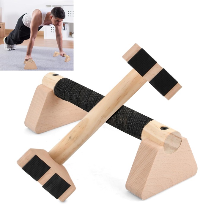 2 Manere Pentru Flotari, Manere Din Lemn Pentru Sprijin In Maini De 25 Cm Cu Tampoane De Cauciuc Antiderapante, Manere Paralele Pentru Calistenie, Echipament Calistenie Pentru Flotari In Sprijin In Maini, Mai Groase, Capacitate De Incarcare 300 Kg