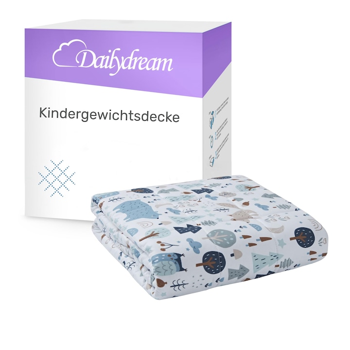 Претеглено одеяло за деца Dailydream, 104x150см, 3,2 кг, Горски мотив, 100% памук