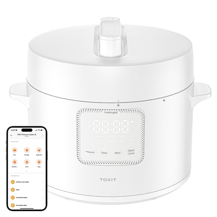 Oala sub presiune TOKIT 5L, oala sub presiune cu oala multipla pentru orez, oala electrica sub presiune cu 14 programe de gatit, aparat de iaurt slow cooker, oala interioara antiaderent MiHome Smart Control