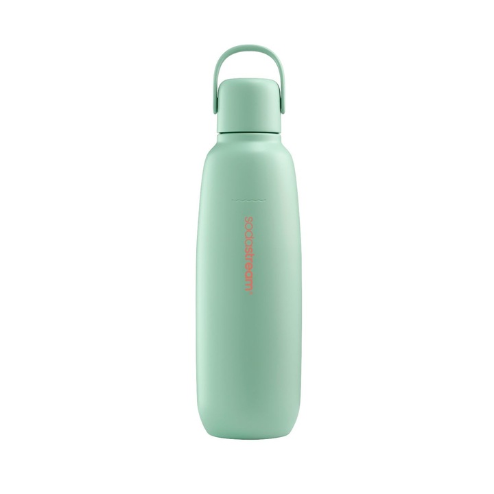 SodaStream fém palack 0.9L Fizz&Go Cool, menta színű, mosogatógépben mosható, kompatibilis a Duo, E-Duo, Terra és sok más modellel, 12 órán át melegen és hidegen tartja az italokat, BPA-mentes, 1 darabos csomag