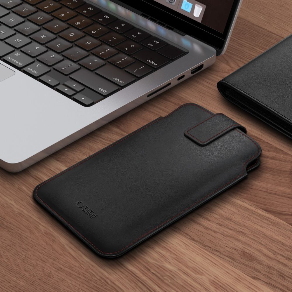 Husă telefon Tech-Protect SM65 - universală, negru/roșu, cu bandă de extragere (17x10 cm)