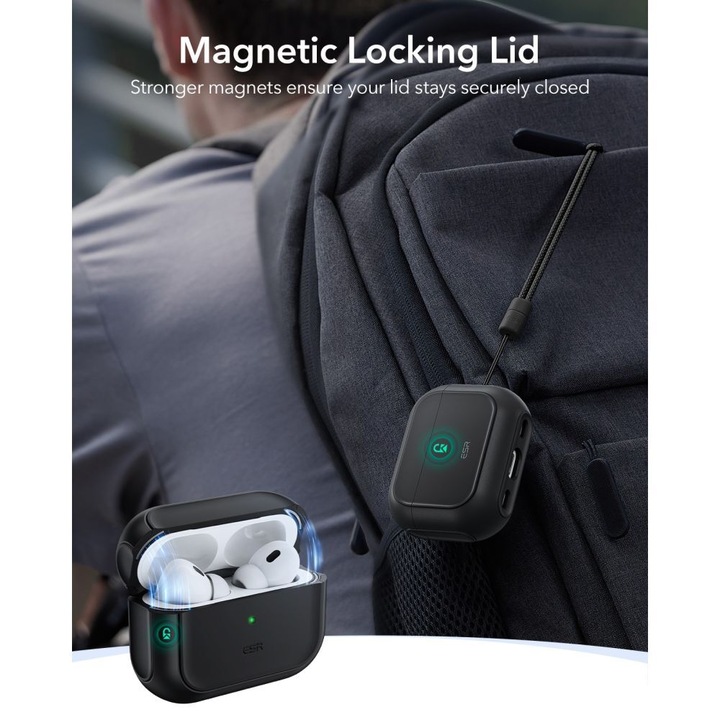 AirPods Pro 3 tartó - ESR ORBIT Halolock - MagSafe kompatibilis fekete AirPods Pro 3 tok