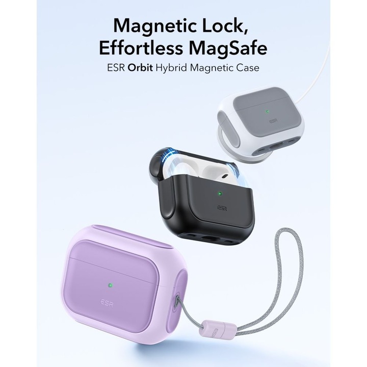 AirPods Pro 3 tartó - ESR ORBIT Halolock - MagSafe kompatibilis lila AirPods Pro 3 tok