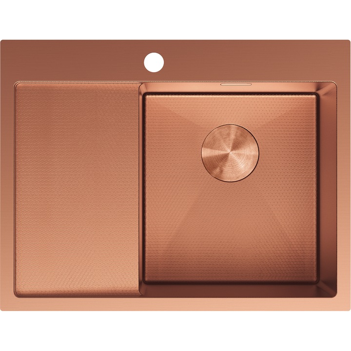 Mexen Exar chiuveta din otel inoxidabil 1-camera cu scurgator dreapta 620 x 480 mm, cupru