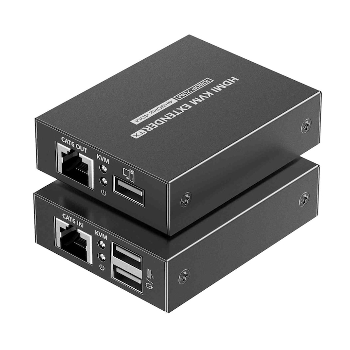 Комплект удължител HDMI, KVM, до 70м, през кабел Cat6/6a/7, 4K@30Hz, некомпресиран и без забавяне, USB, PremiumCord, khext70-8