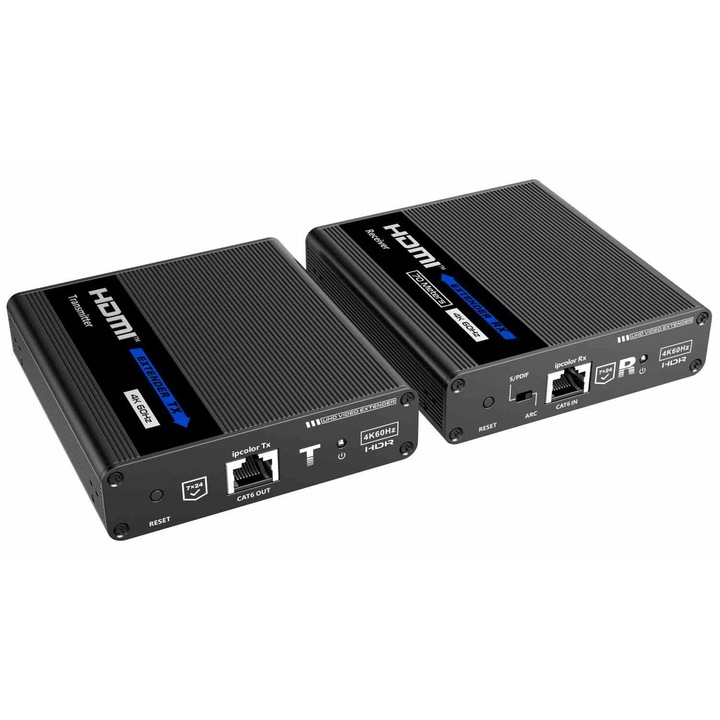 Kit Extender HDMI, KVM, pana la 70m, V2.0, prin cablu Cat6/Cat6A/Cat7, 4K@60Hz, EDID, S/PDIF, necomprimat si latenta zero, USB, PremiumCord, khext70-2