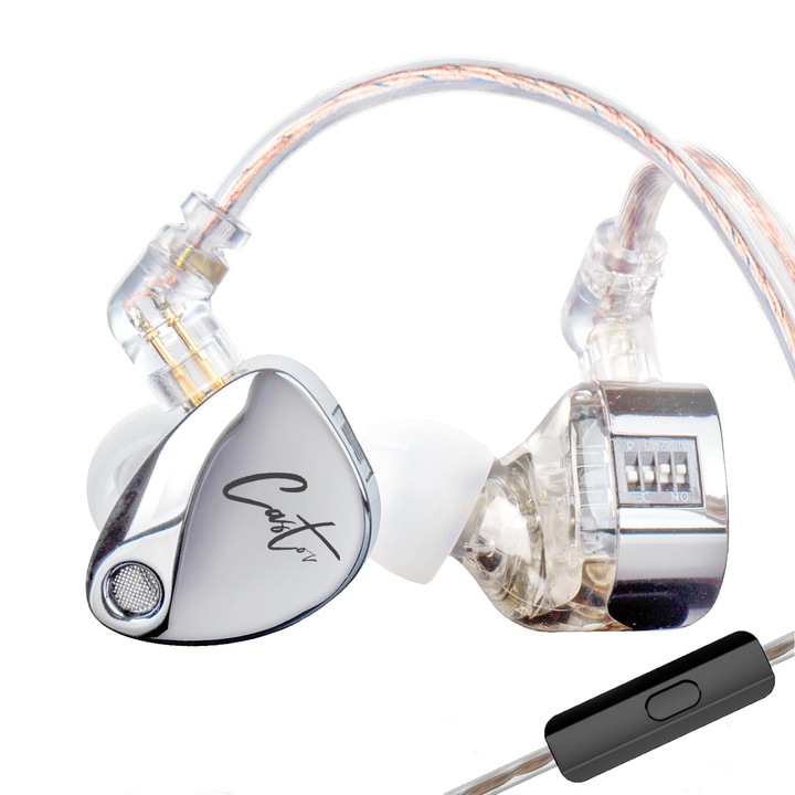 Casti in ear Keephifi Kz Castor, cablu detasabil cu 2 pini, argintiu, reglare sunet