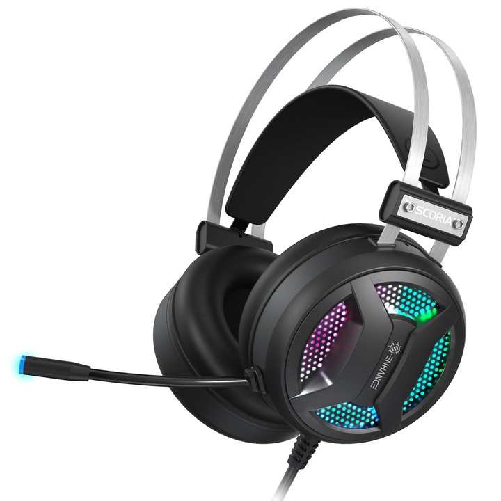 Casti cu fir Enhance Scoria 2, sunet surround 7.1, pernita din spuma cu memorie, over ear, conectivitate Jack